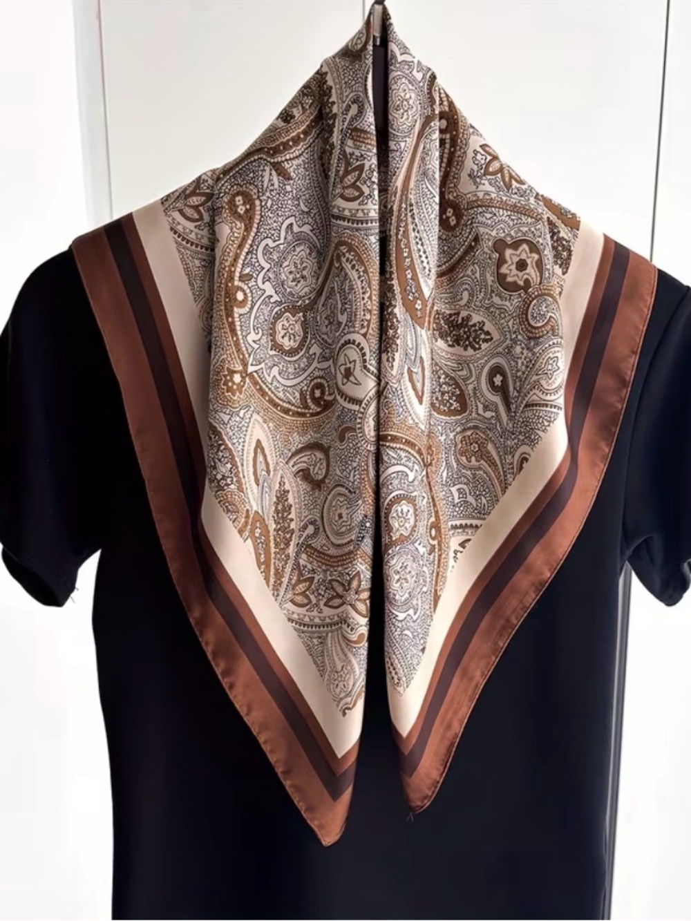 Classic Paisley Silk Scarf in Brown & Cream